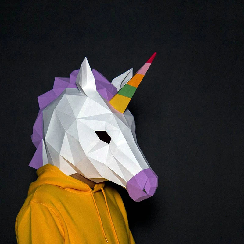 DIY 3D Paper Fashion Unicorn Animal Costume Cosplay craft gear Christmas Halloween Prom Make Up Party – Papercraft Mask – ...