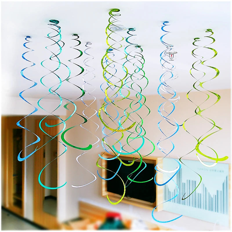 DIY 3D Paper 6pcs/pack New Party ation Wedding Party Ceiling ation Laser PET Double Hanging Swirls Mermaid Party Baby Show...