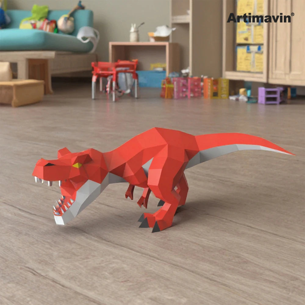 DIY 3D Paper T-Rex Craft Craft – Geometric Papercraft Kit – DIY papercraft kit, front view