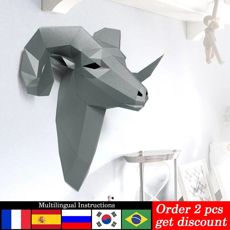 DIY 3D Paper Pre-cut Bighorn Wild Sheep Animal Art ation , craft,Handmade Adult Craft RTY225 – Geometric Papercraft Kit – ...