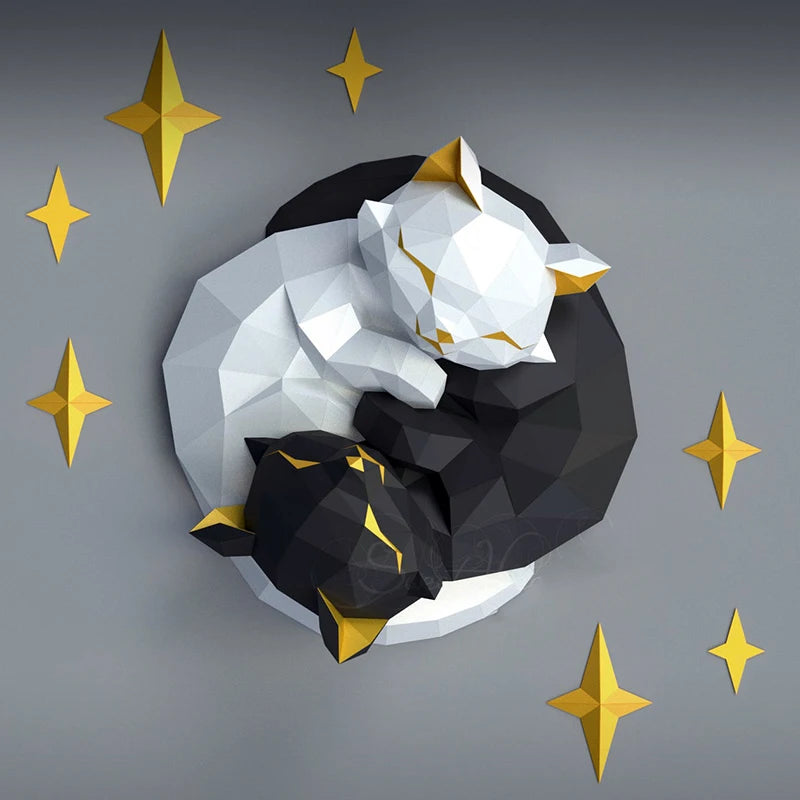 DIY 3D Paper Star Hugging Cats – craft – UrbanFolds craft – UrbanFolds Papercraft Kit – DIY papercraft kit, front view