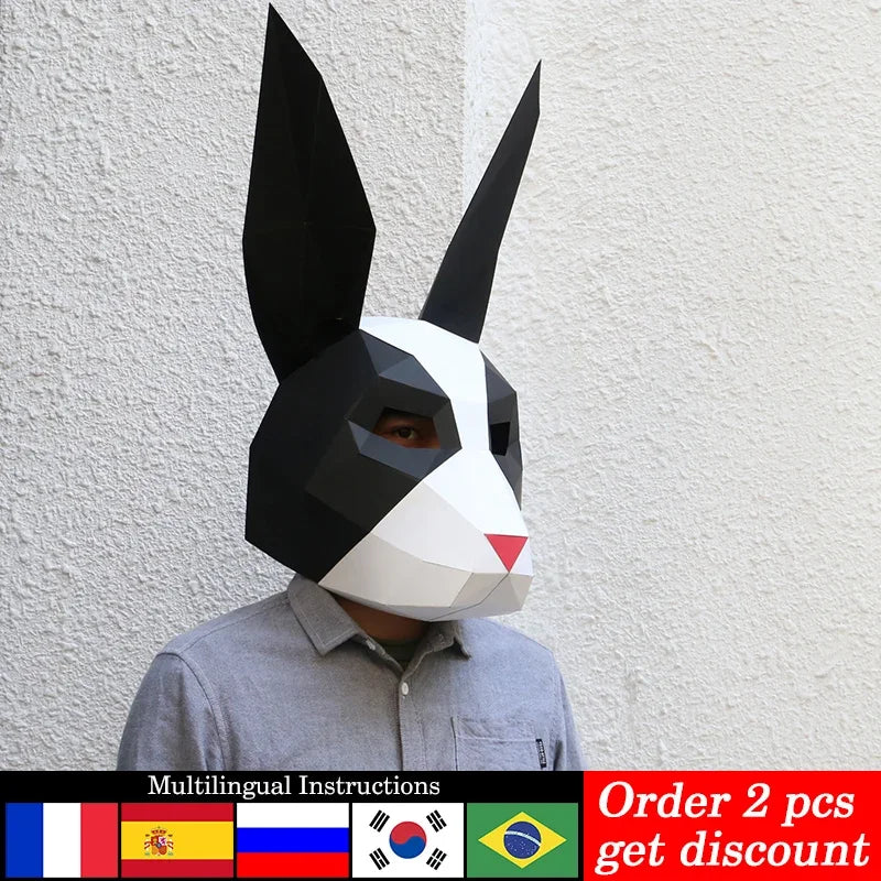 DIY 3D Paper Black White Dutch Rabbit Animal craft Art Party Cosplay,Handmade Adult Craft Origami RTY281 – Papercraft Mask...