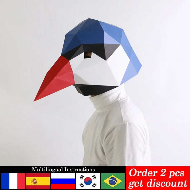 DIY 3D Paper Blue Finch Bird Animal Adult , craft Art Origami Costume Party Cosplay,Handmade RTY073 – Papercraft Mask – DI...