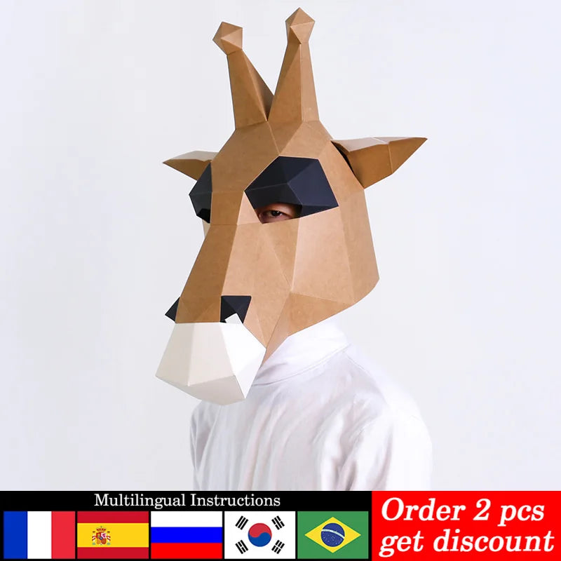 DIY 3D Paper Giraffe Adult , craft Art Origami Costume Party Cosplay,Handmade Origami Craft RTY103 – Papercraft Mask – DIY...