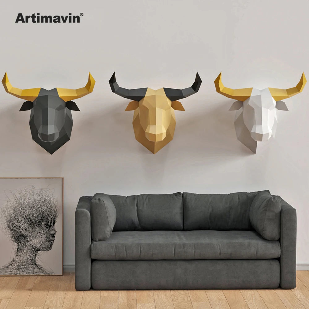 DIY 3D Paper Bull Craft Craft – Geometric Papercraft Kit – DIY papercraft kit, front view