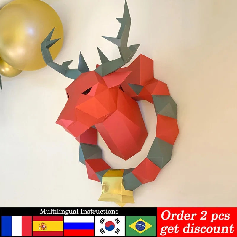 DIY 3D Paper Christmas Deer Wreath Animal Hanging , Room craft Art,Handmade Adult Origami Craft RTY347 – Geometric Papercr...