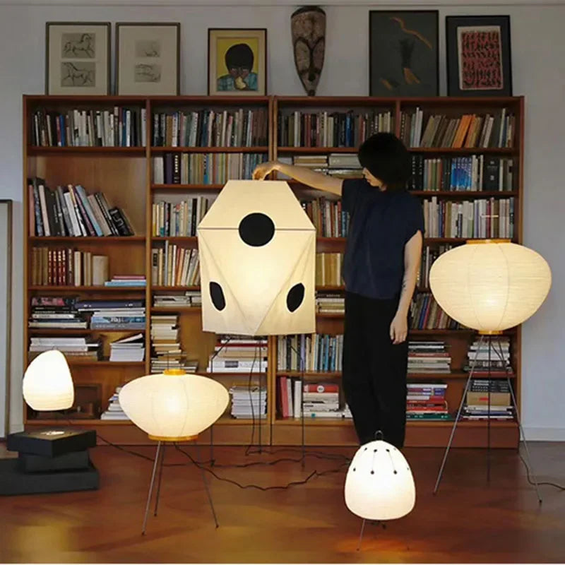 Modern Paper Modern Modern Japanese Akari Noguchi Rice Floor LED E27 Wabi Sabi Vintage Standing Light Living Room Bedroom ...
