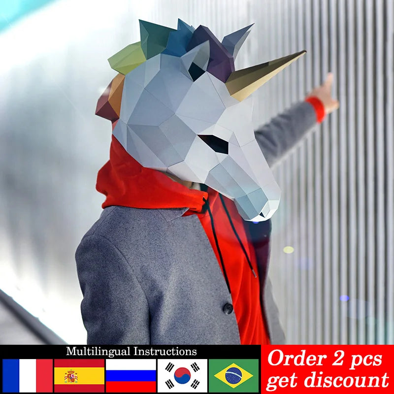 DIY 3D Paper Pre-cut Rainbow Unicorn , craft Art Origami Costume Party Cosplay,Handmade Adult Craft RTY112 – Papercraft Ma...