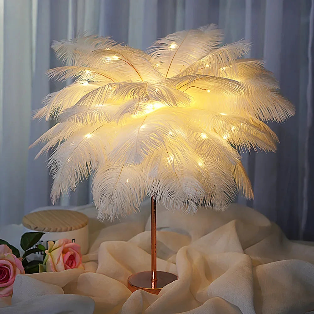 Modern Paper 2024 New Touch Control Table Feather For Wedding Bedroom ation LED Desk With Feathers Power/Rechargeable – DI...