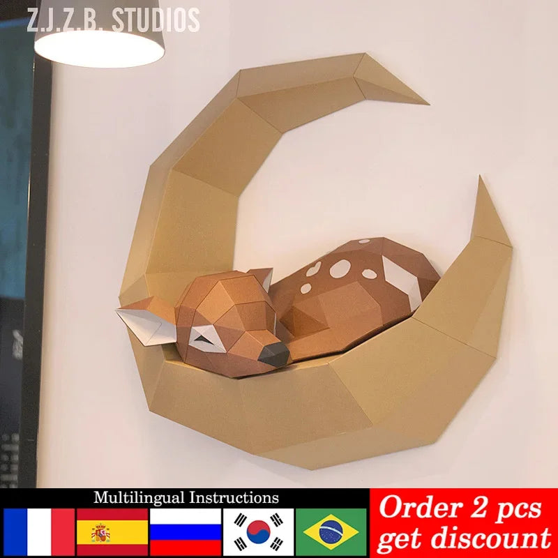DIY 3D Paper Z.J.Z.B Pre-cut Moon Sika Deer Animal Hanging ation,craft,Handmade Adult Craft RTY128 – Geometric Papercraft ...
