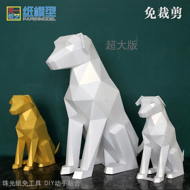 DIY 3D Paper Dog Animal Creative ative Ornament Puzzle Handmade Zodiac Dog Gift – Geometric Papercraft Kit – DIY papercraf...