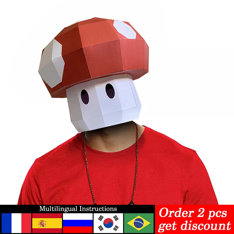 DIY 3D Paper Mushroom ,Small Size,Origami Costume Party Cosplay, craft Art,Handmade Craft RTY344 – Papercraft Mask – DIY 3...