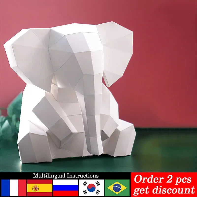 DIY 3D Paper Elephant Animal Origami ation ,Low Poly craft Art,Handmade Teens Adult Craft RTY203 – UrbanFolds Papercraft K...