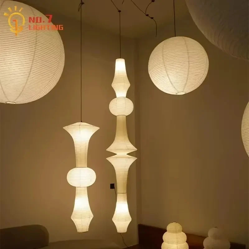 DIY 3D Paper Japanese Wabi Sabi Lights LED E27 Noguchi Akari Rice Ceiling Suspension Hanging Light for Living Room Bedroom...