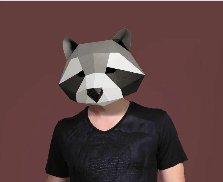 DIY 3D Paper Cut Free Gray Racoon Animal Costume Cosplay Craft – craft – craft – Papercraft Mask – DIY 3D paper mask, fron...