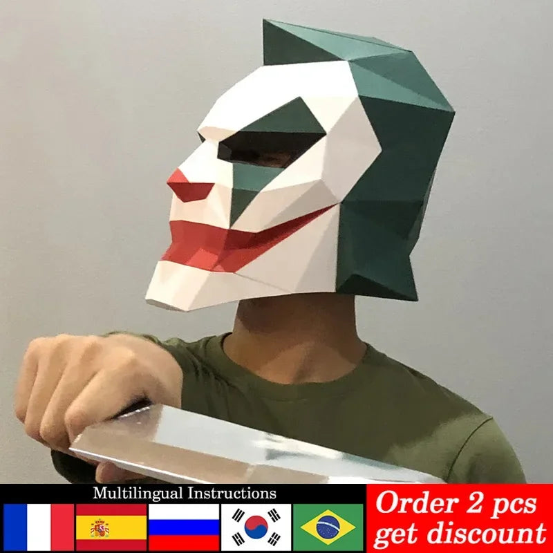 DIY 3D Paper New Clown ,Low Poly craft Art Origami Costume Party Cosplay,Handmade Adult Craft RTY150 – Papercraft Mask – D...