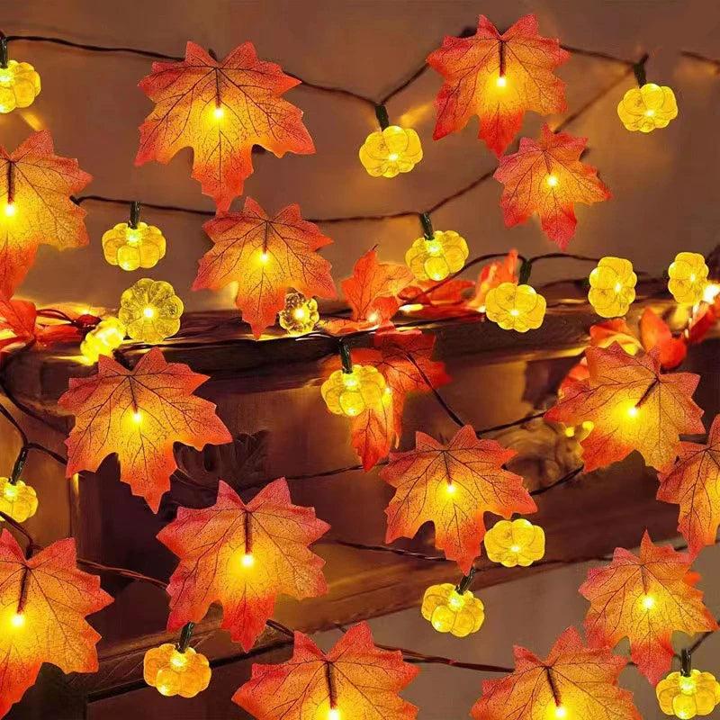 DIY 3D Paper Artificial Autumn Maple Leaves Pumpkin Garland LED Fairy String Light Fall Thanksgiving ations Halloween Part...