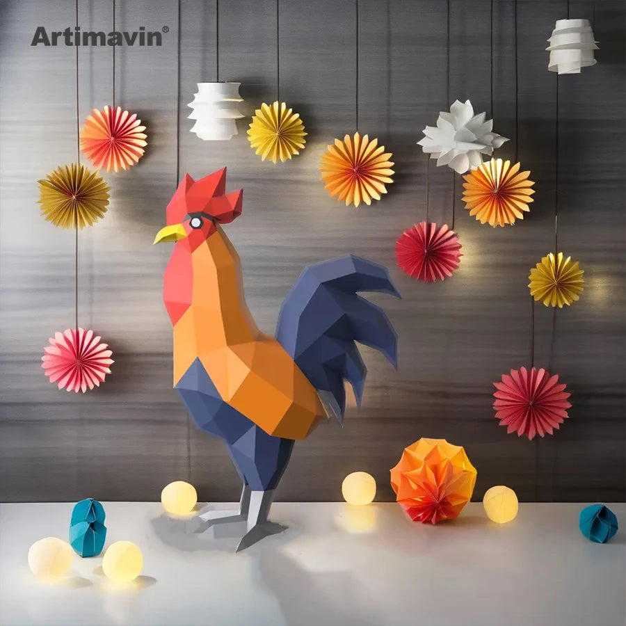 DIY 3D Paper Rooster Creative Handmade Origami Carving Interior ation Art Trendy Toys – UrbanFolds Papercraft Kit – DIY pa...