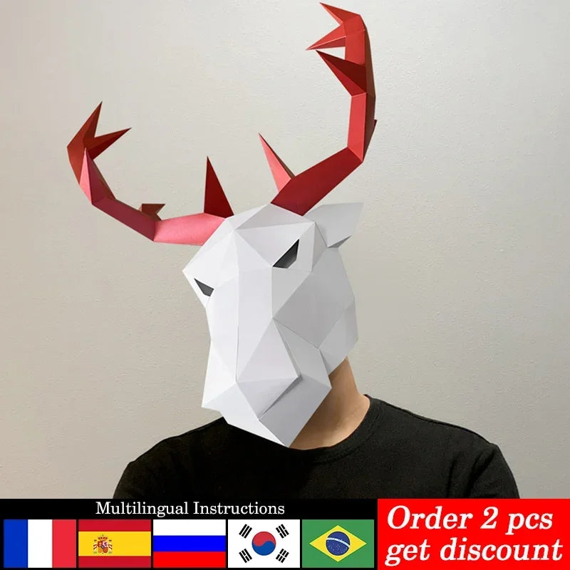 DIY 3D Paper Gold Christmas Deer ,Origami Costume Party Cosplay,Low Poly craft Art,Handmade Adult Craft RTY340 – Papercraf...