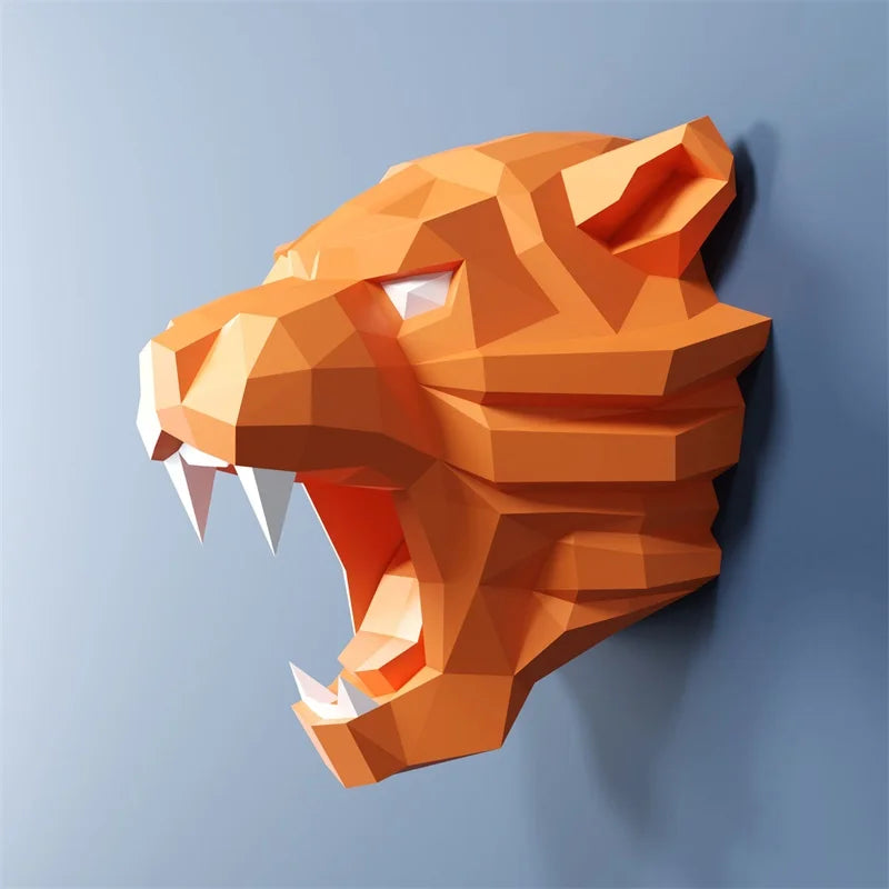 DIY 3D Paper Tiger ation Hanging Origami craft Low Poly Handmade Art Props Creative Toy – Geometric Papercraft Kit – DIY p...