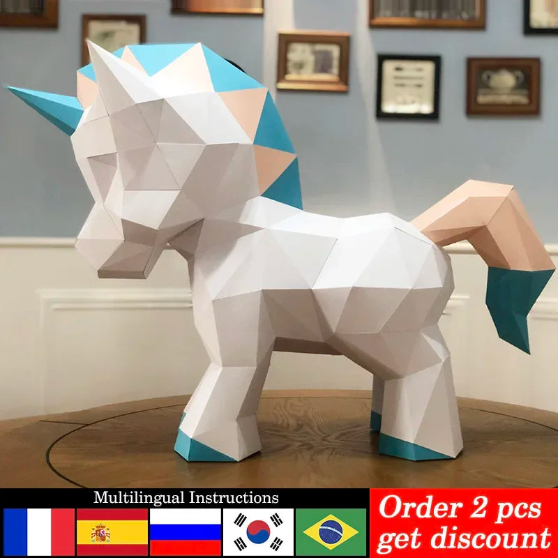 DIY 3D Paper Large Size Unicorn Animals Origami ation , craft Art,Handmade Teens Adult Craft RTY195 – UrbanFolds Papercraf...