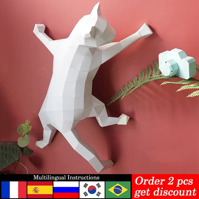 DIY 3D Paper Cat Climbing ,Animal Art ation ,Low Poly craft,Handmade Adult Craft RTY217 – Geometric Papercraft Kit – DIY p...