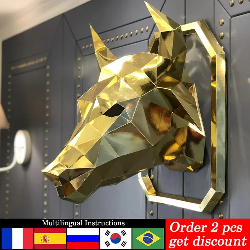 DIY 3D Paper White Golden Bull Animal Hanging , Room craft Art,Handmade Adult Origami Craft RTY346 – Geometric Papercraft ...