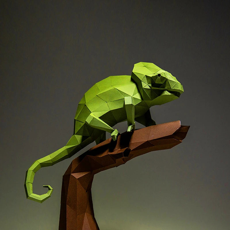 DIY 3D Paper Green Lizard Chameleon Animal ation craft Origami Puzzles Educational Toys – craft – UrbanFolds craft – Urban...
