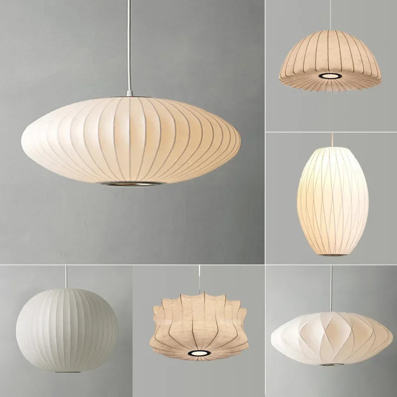 Modern Paper Modern Modern Nordic Minimalism Silk Led Lights Wabi Sabi Lustre E27 Suspend Chandelier Led Luminarias Hang F...