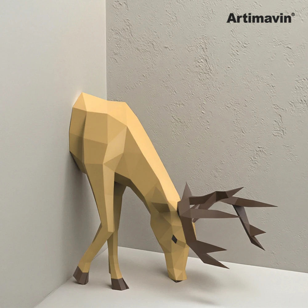 DIY 3D Paper Deer Craft Craft – Geometric Papercraft Kit – DIY papercraft kit, front view
