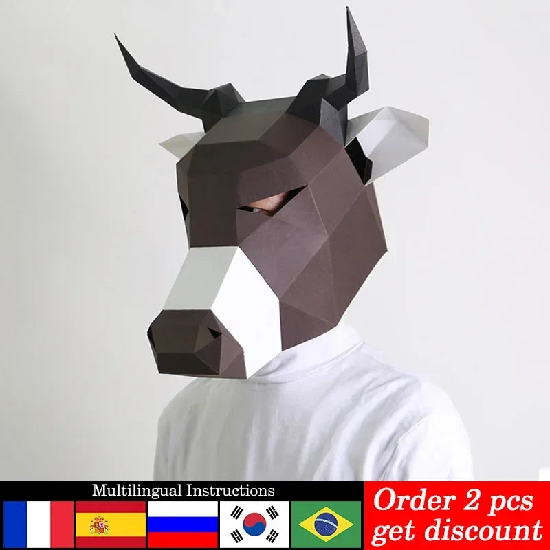 DIY 3D Paper Simmental Cattle Animal , craft Art Costume Party Cosplay,Handmade Adult Craft RTY299 – Papercraft Mask – DIY...
