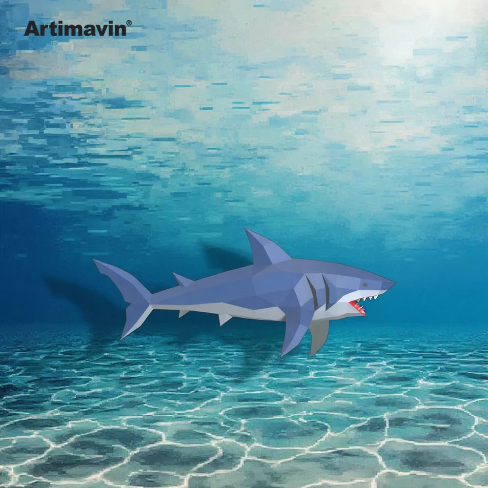 DIY 3D Paper Shark Craft Craft – Geometric Papercraft Kit – DIY papercraft kit, front view