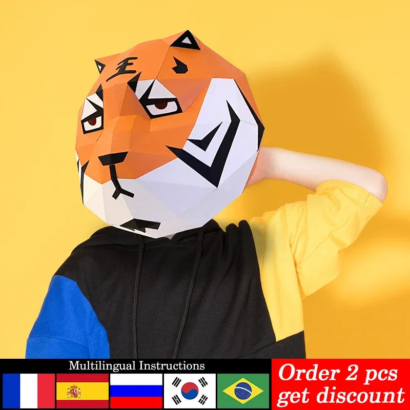 DIY 3D Paper Silly Tiger Animal ,Small Size,Origami Costume Party Cosplay, craft Art,Handmade Craft RTY343 – Papercraft Ma...