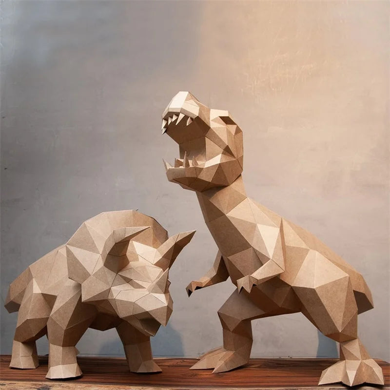 DIY 3D Paper Tyrannosaurus Rex craft Handmade Ornaments ation Low Poly Dinosaur Puzzles Toy – Geometric Papercraft Kit – D...