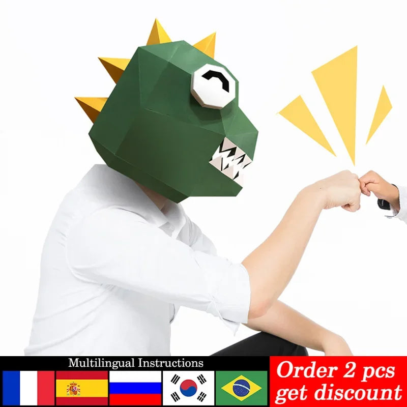 DIY 3D Paper Pre-cut Dinosaur Animal ,Small Size, craft Art Costume Party Cosplay,Handmade Craft RTY146 – Papercraft Mask ...