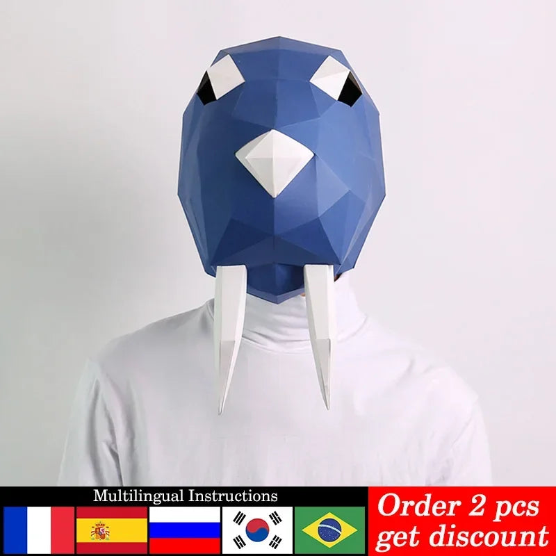 DIY 3D Paper Walrus Animal , craft Art Costume Party Cosplay,Handmade Origami Adult Craft RTY279 – Papercraft Mask – DIY 3...