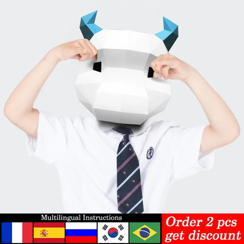 DIY 3D Paper Cute White Cow Animal ,Small Size, craft Art Costume Party Cosplay,Handmade Craft RTY165 – Papercraft Mask – ...