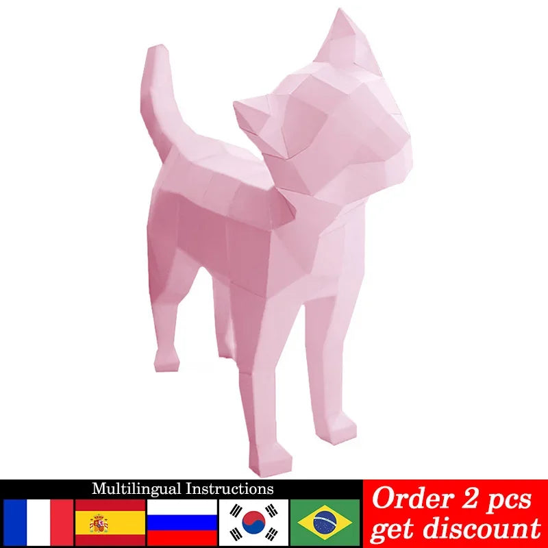 DIY 3D Paper Tilted Cat Animal Low Poly ,Origami craft Art,Handmade Teens Adult Craft RTY207 – Geometric Papercraft Kit – ...