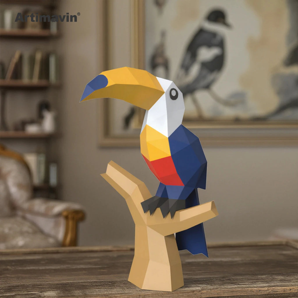 DIY 3D Paper Tucano creative three-dimensional handmade origami ative craft tide play ative – Geometric Papercraft Kit – D...
