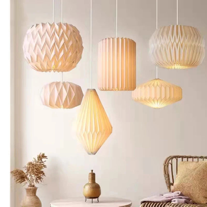 Nordic Style Foldable Lantern Lampshade White Paper Lamp Cover Origami Pendant Lampshade For Living Room Restaurant Bar Cafe