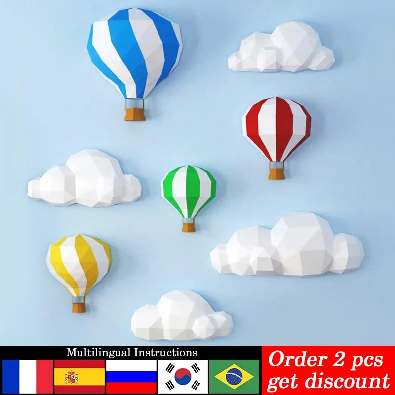 DIY 3D Paper 170CM Hot Air Balloon Cloud Room , ation craft Art,Handmade Origami Craft RTY319 – Geometric Papercraft Kit –...