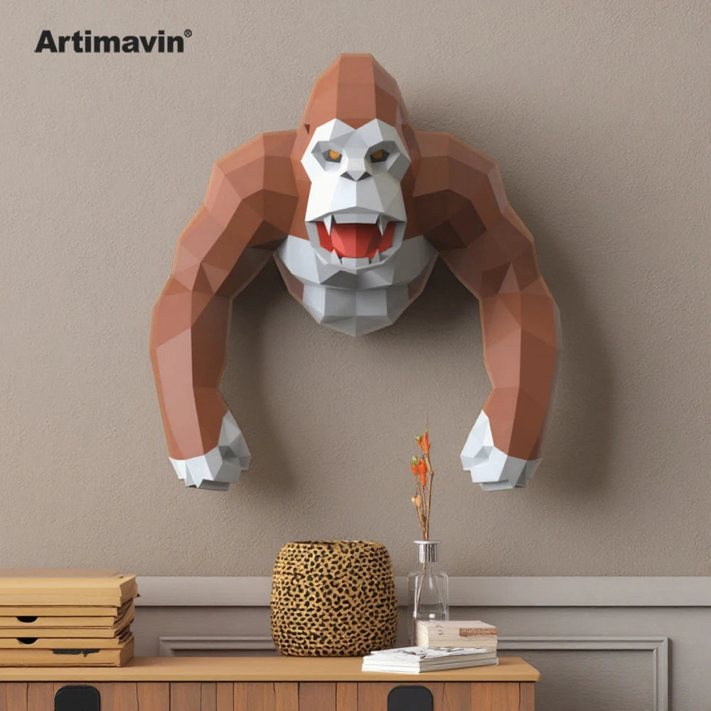 DIY 3D Paper Gorilla Hanging Handmade Creative Three-Dimensional Craft Origami Living Room Bedroom Window Office Scene at ...