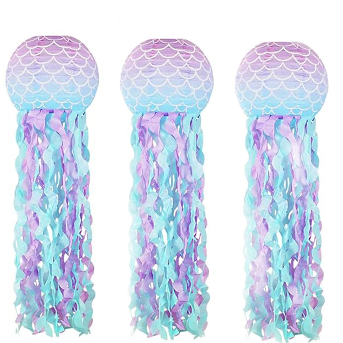 Modern Paper 3PCS Mermaid 10-Inch s Set with String And Hooks Jellyfish Scales Design under the Sea Theme Party ations – D...