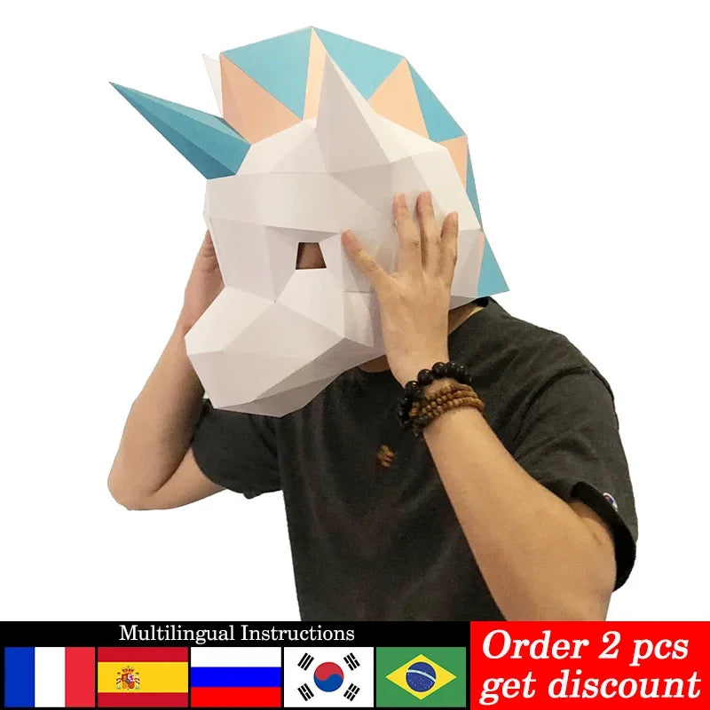 DIY 3D Paper Cartoon Unicorn Animal ,Small Size, craft Art Costume Party Cosplay,Handmade Craft RTY147 – Papercraft Mask –...