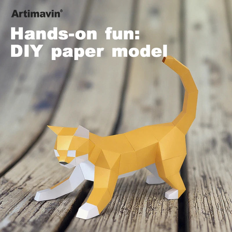 DIY 3D Paper Cat Craft Field Beautiful Three-Dimensional ative Ornaments Handmade Making Set – UrbanFolds Papercraft Kit –...