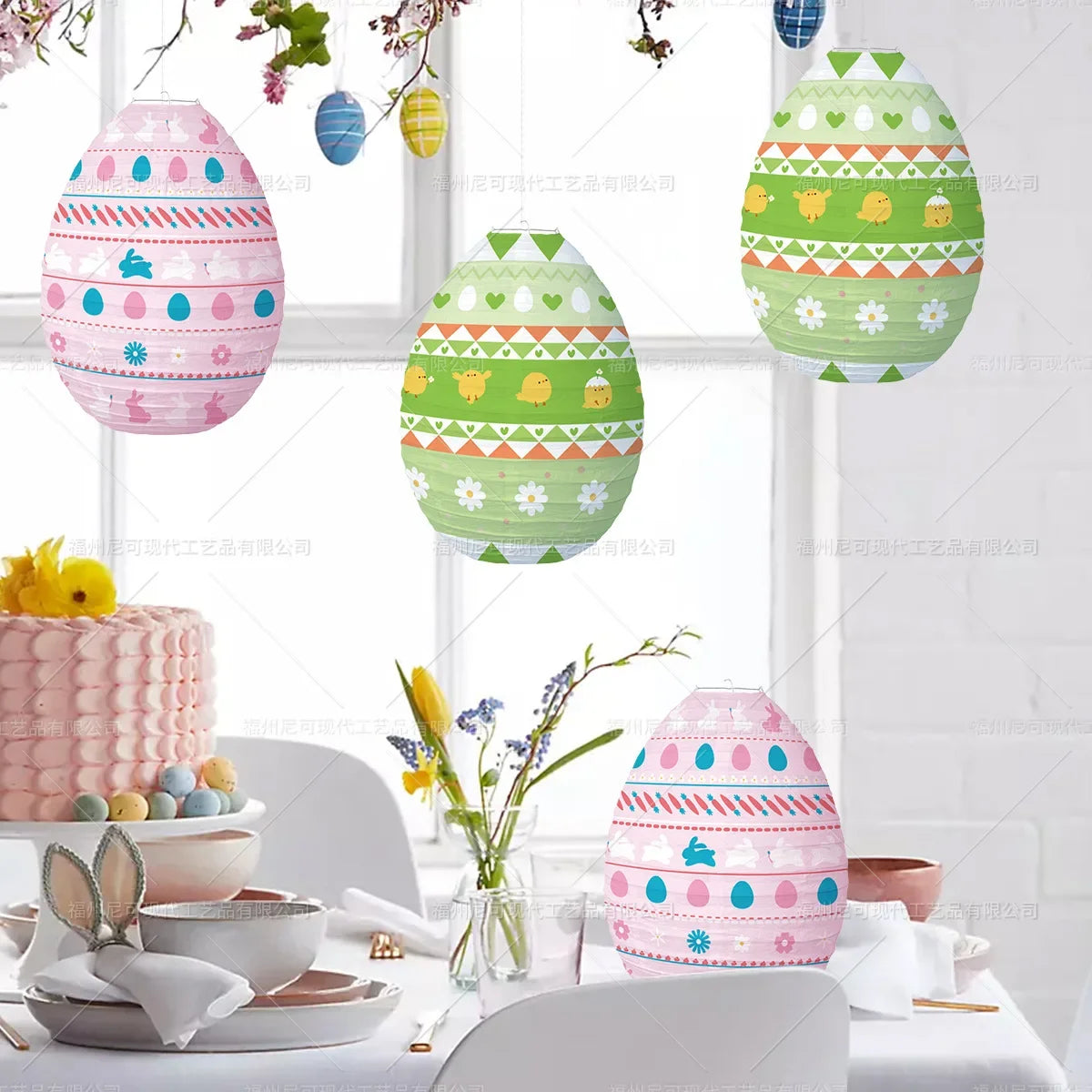 Modern Paper 2025 Easter Coloful Egg s Cartoon Rabbit Chick Hanging s Happy Easter Day Party for – DIY Folded Lamp Shade –...
