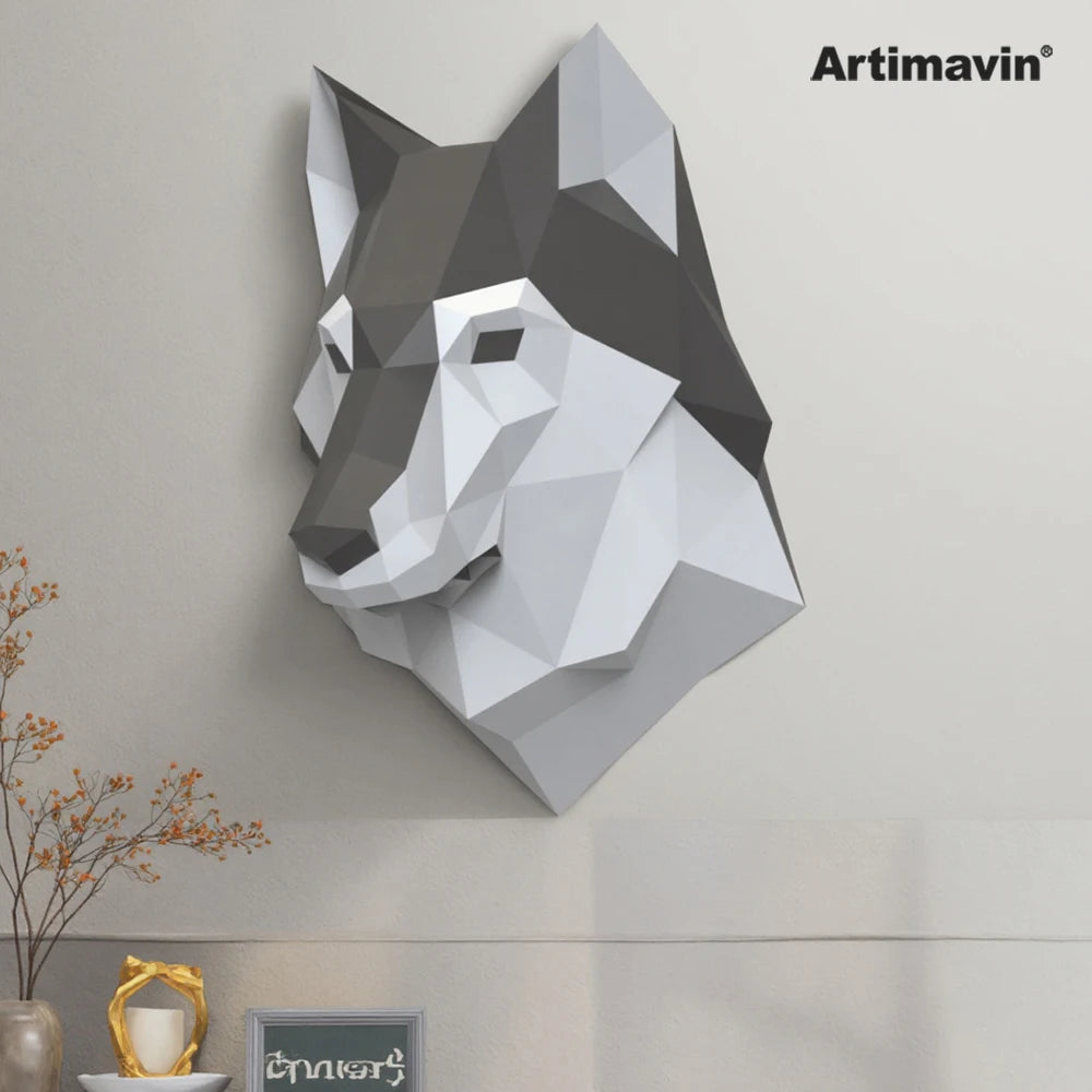 DIY 3D Paper Wolf Mold Cardboard Stereoscopic Scene Living Room ation Gift – Geometric Papercraft Kit – DIY papercraft kit...