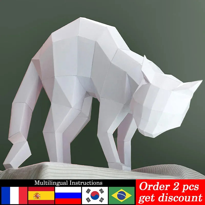 DIY 3D Paper Cat Bent Back Animal Origami Low Poly , craft Art,Handmade Teens Adult Craft RTY205 – UrbanFolds Papercraft K...