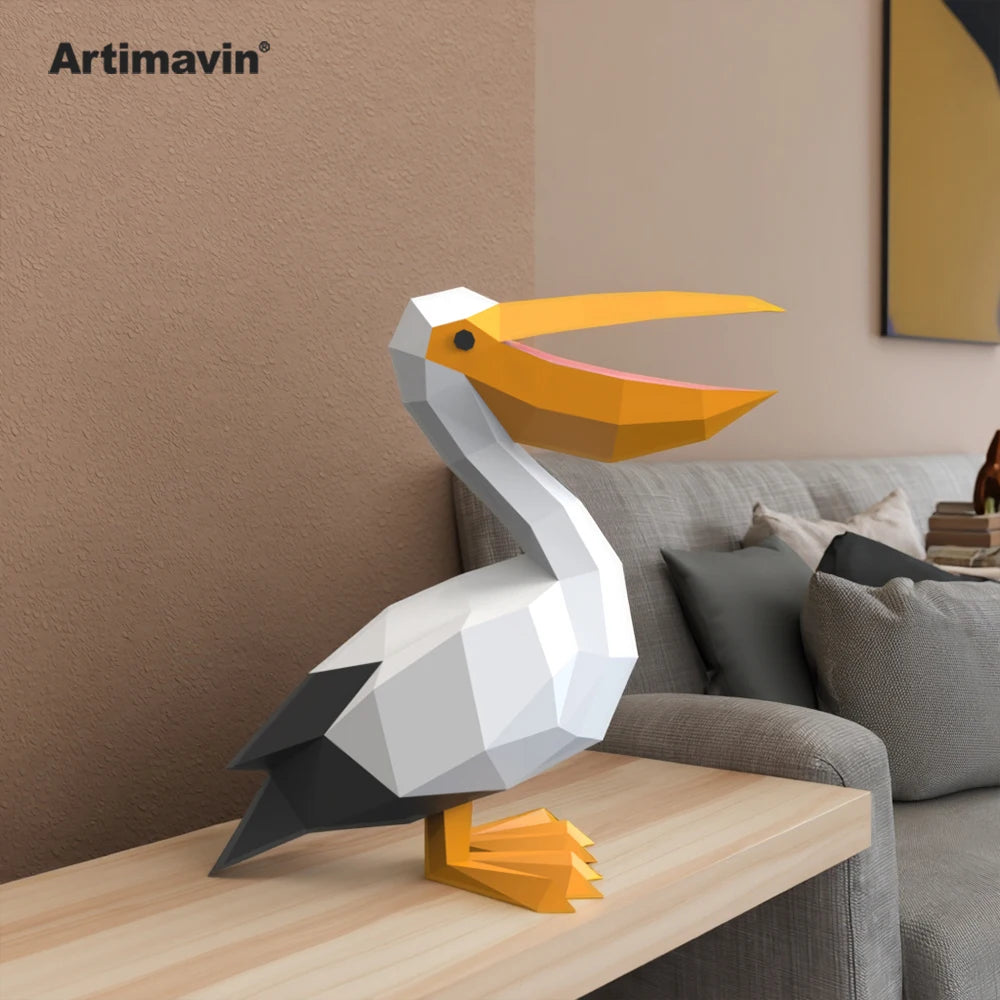 DIY 3D Paper Pelican Handmade Craft Craft – Geometric Papercraft Kit – DIY papercraft kit, front view
