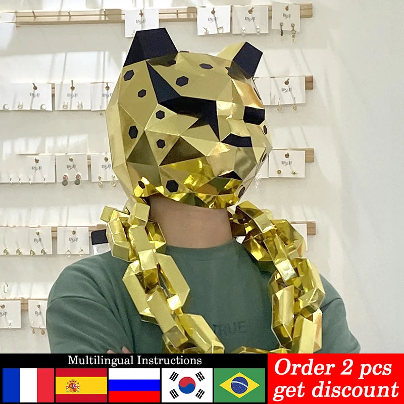 DIY 3D Paper Golden Leopard ,Small Size,Origami Costume Party Cosplay, craft Art,Handmade Craft RTY342 – Papercraft Mask –...